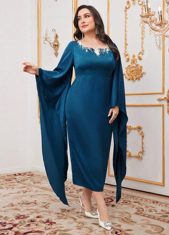 Синя вечірня сукня SHEIN однотонна