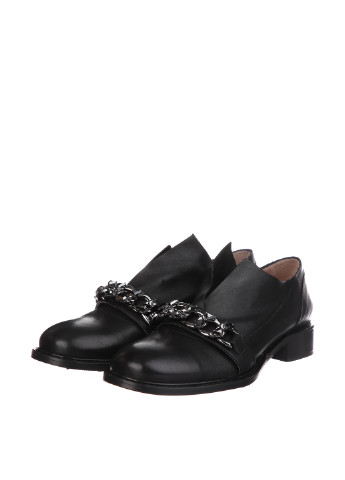 Черные женские кэжуал туфли с цепочками, с камнями на низком каблуке - фото