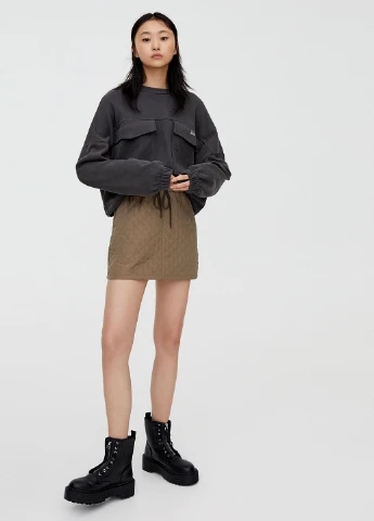 Темно-бежевая кэжуал однотонная юбка Pull & Bear а-силуэта (трапеция)