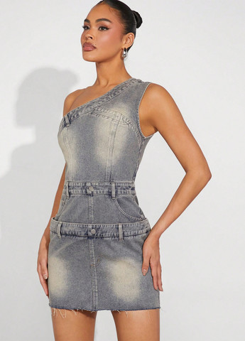 Серо-синее вечернее, джинсовое, кэжуал платье силуэтная SHEIN варенка