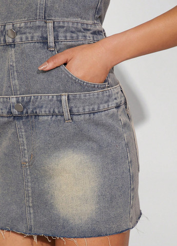 Серо-синее вечернее, джинсовое, кэжуал платье силуэтная SHEIN варенка