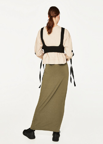 Оливковая (хаки) кэжуал однотонная юбка Zara макси
