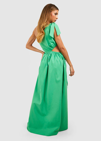 Зеленое кэжуал платье на одно плечо Boohoo однотонное