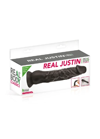 Фалоімітатор з присоскою - Real Justin Black, TPE, діаметр 4,2см Real Body (254151838)