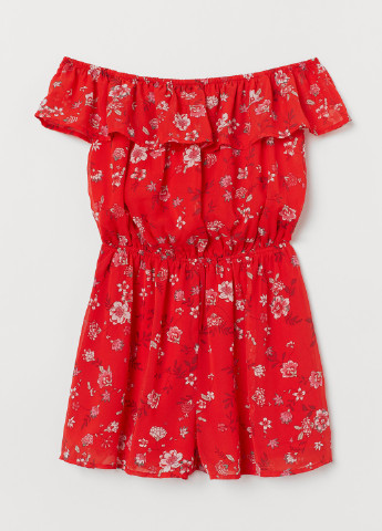 Комбинезон H&M комбинезон-шорты цветочный красный кэжуал полиэстер