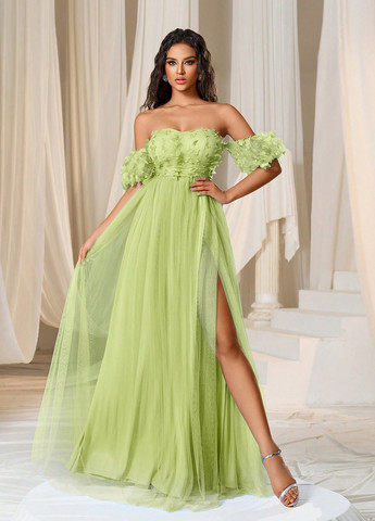 Салатовое вечернее платье SHEIN однотонное