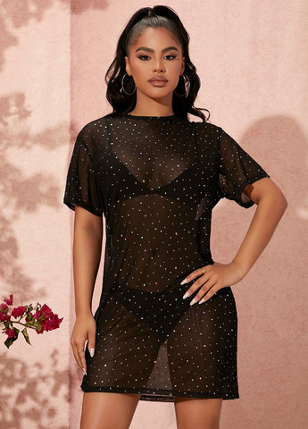 Черное коктейльное, кэжуал платье платье-футболка SHEIN однотонное