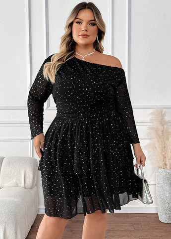 Чорна вечірня сукня кльош SHEIN однотонна