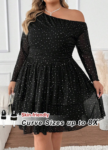 Чорна вечірня сукня кльош SHEIN однотонна