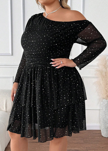 Чорна вечірня сукня кльош SHEIN однотонна