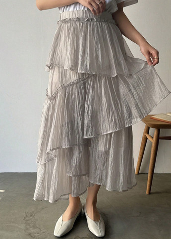 Кремовая кэжуал однотонная юбка SHEIN а-силуэта (трапеция)