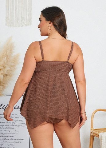 Коричневый летний купальник (лиф, трусики) танкини, раздельный SHEIN