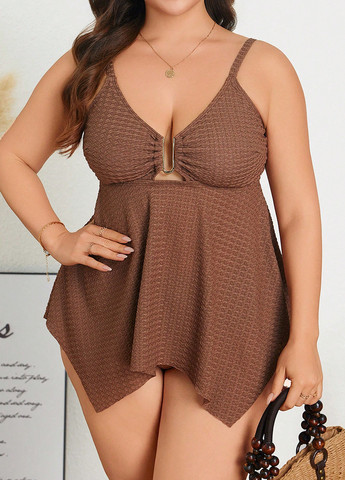 Коричневый летний купальник (лиф, трусики) танкини, раздельный SHEIN