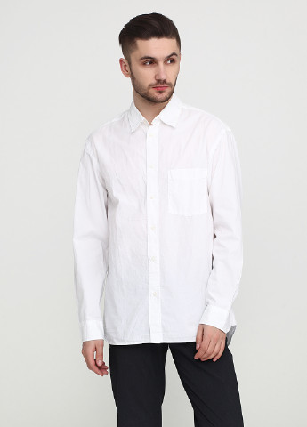Белая кэжуал рубашка однотонная H&M с длинным рукавом