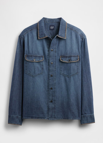 Синяя джинсовая, кэжуал рубашка однотонная Gap