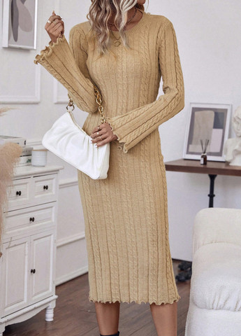 Оливковое (хаки) кэжуал платье с открытой спиной SHEIN однотонное