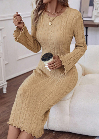 Оливковое (хаки) кэжуал платье с открытой спиной SHEIN однотонное