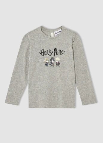 Світло-сіра всесезон піжама harry potter лонгслів + брюки DeFacto Пижама