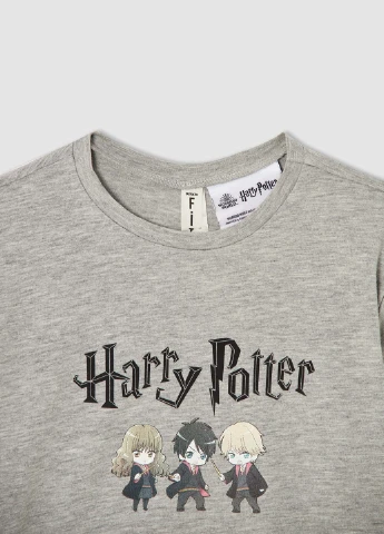 Світло-сіра всесезон піжама harry potter лонгслів + брюки DeFacto Пижама