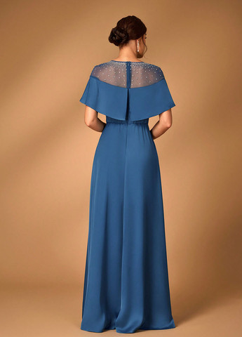 Синее вечернее платье а-силуэт SHEIN однотонное