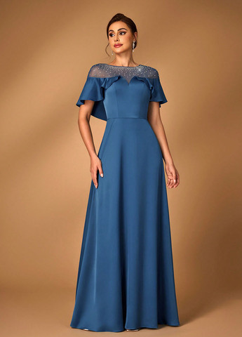 Синее вечернее платье а-силуэт SHEIN однотонное