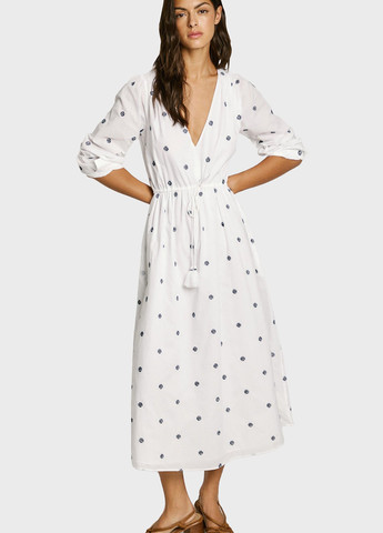 Білий кежуал сукня в стилі армпір Pepe Jeans з квітковим принтом