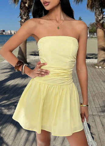 Жовтий кежуал сукня бандо SHEIN однотонна