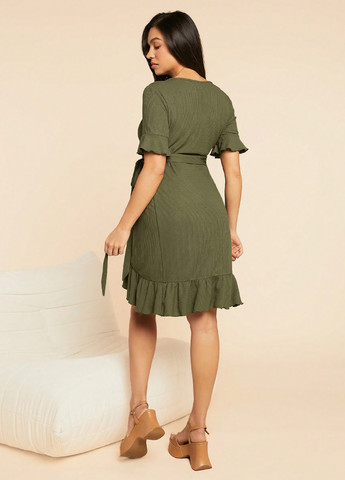 Оливковое (хаки) кэжуал платье для беременных и кормящих на запах SHEIN однотонное