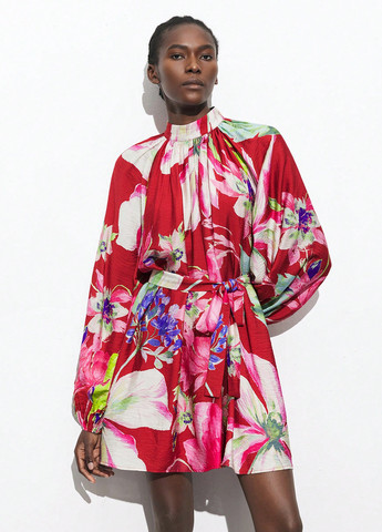 Красное кэжуал платье а-силуэт SHEIN с цветочным принтом