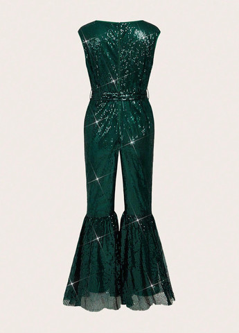 Комбинезон SHEIN комбинезон-брюки однотонный темно-зелёный вечерний полиэстер