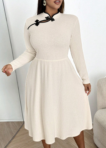 Світло-бежева кежуал сукня кльош SHEIN однотонна