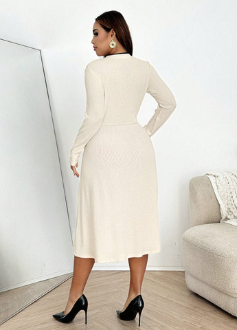 Світло-бежева кежуал сукня кльош SHEIN однотонна