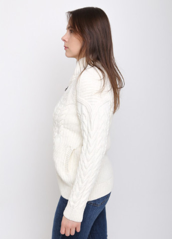 Белый зимний свитер женский на молнии белый вязаный косами Pulltonic Прямая