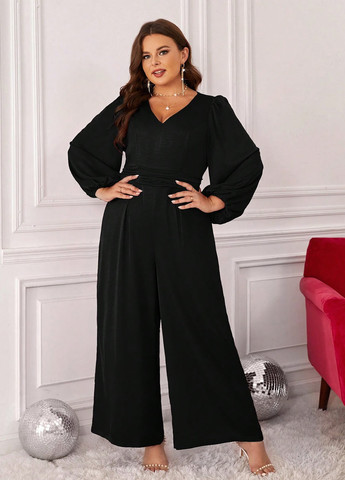 Комбинезон SHEIN комбинезон-брюки однотонный чёрный кэжуал, вечерний полиэстер