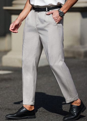 Светло-серые классические демисезонные классические брюки SHEIN