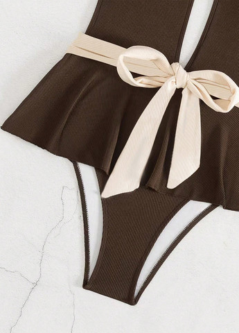 Коричневий літній купальник суцільний, пландж SHEIN