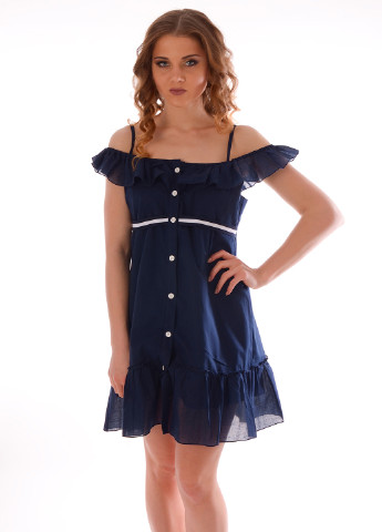 Темно-синее пляжное платье клеш, с открытыми плечами ORA однотонное