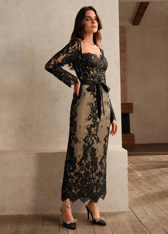 Черное вечернее платье годе SHEIN однотонное