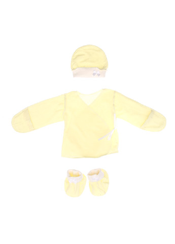 Жовтий демісезонний комплект (сорочечка, пінетки, шапка) Трикомир