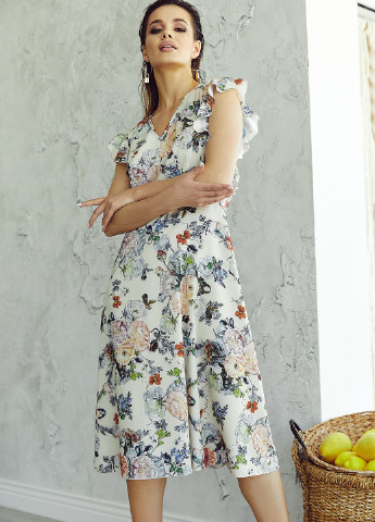 Молочное кэжуал платье клеш VONAVIN с цветочным принтом