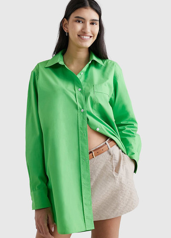 Зеленая классическая рубашка однотонная Tommy Hilfiger
