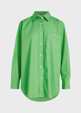 Зеленая классическая рубашка однотонная Tommy Hilfiger