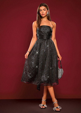 Чорна вечірня сукня з відкритими плечима SHEIN однотонна