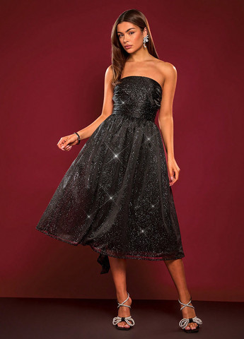 Чорна вечірня сукня з відкритими плечима SHEIN однотонна