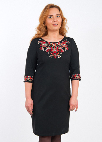 Черное кэжуал платье футляр Vyshyvanka с рисунком