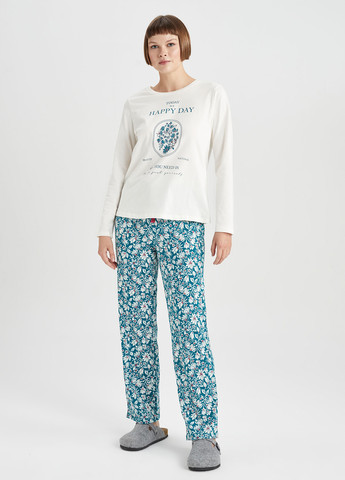 Белая всесезон пижама (лонгслив, брюки) лонгслив + брюки DeFacto