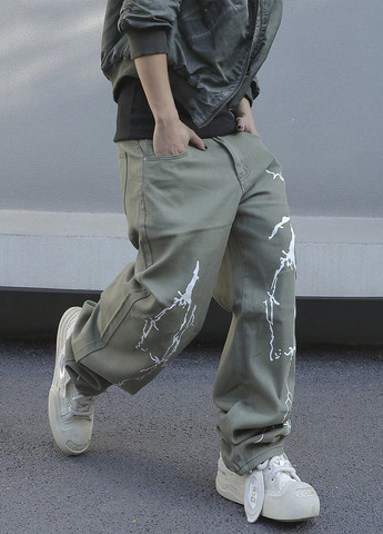 Серо-зеленые демисезонные прямые джинсы SHEIN