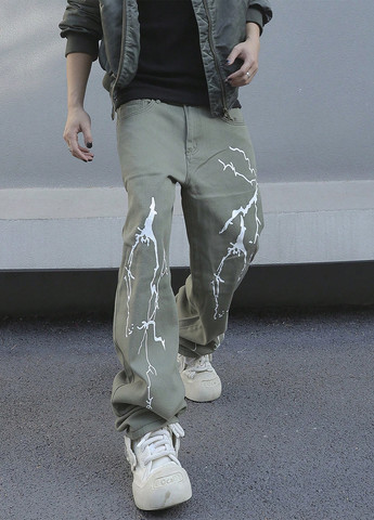 Серо-зеленые демисезонные прямые джинсы SHEIN