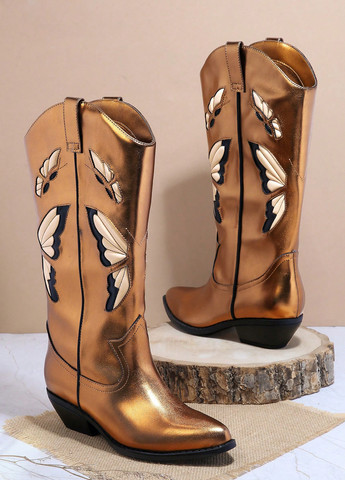 Бронзовые осенние сапоги вестерн SHEIN