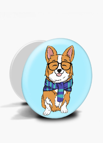 Попсокет (Popsockets) держатель для смартфона Корги (Corgi) (8754-1227) Черный MobiPrint (216748346)